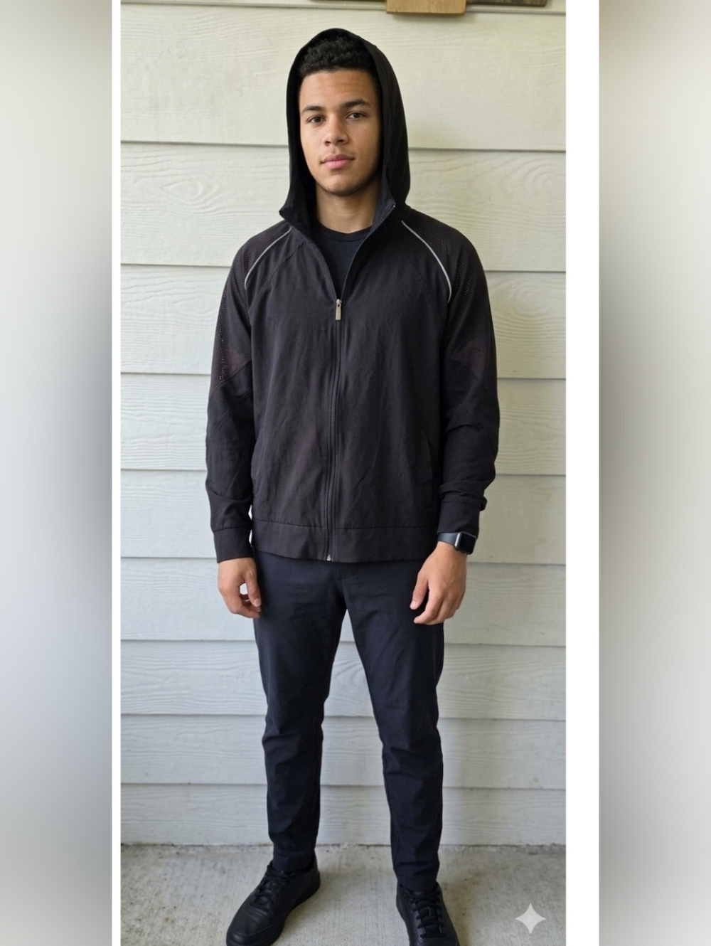 Men's Black Hooded Athletic Windbreaker Jacket Size 3XL MARCA OtoS